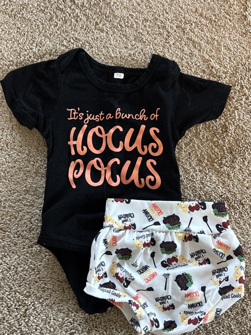 Black "Hocus Pocus" Halloween Baby Bodysuit with Printed Bloomers